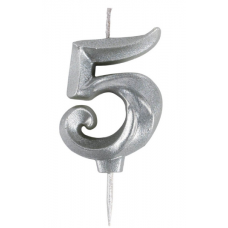 Свеча -цифра "5" витая серебро 5см
